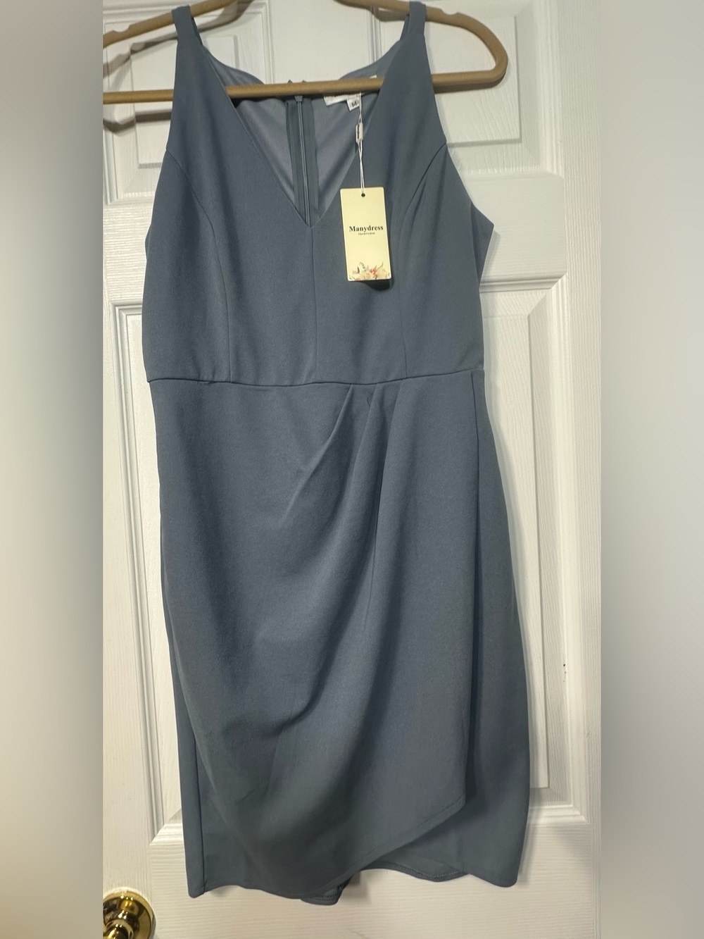 Macydress Slate Blue V-Neck Midi Dress